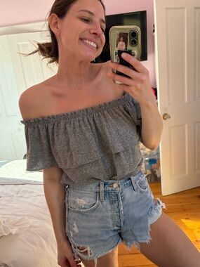 Current/Elliott off the shoulder heather gray ruffle top size 1